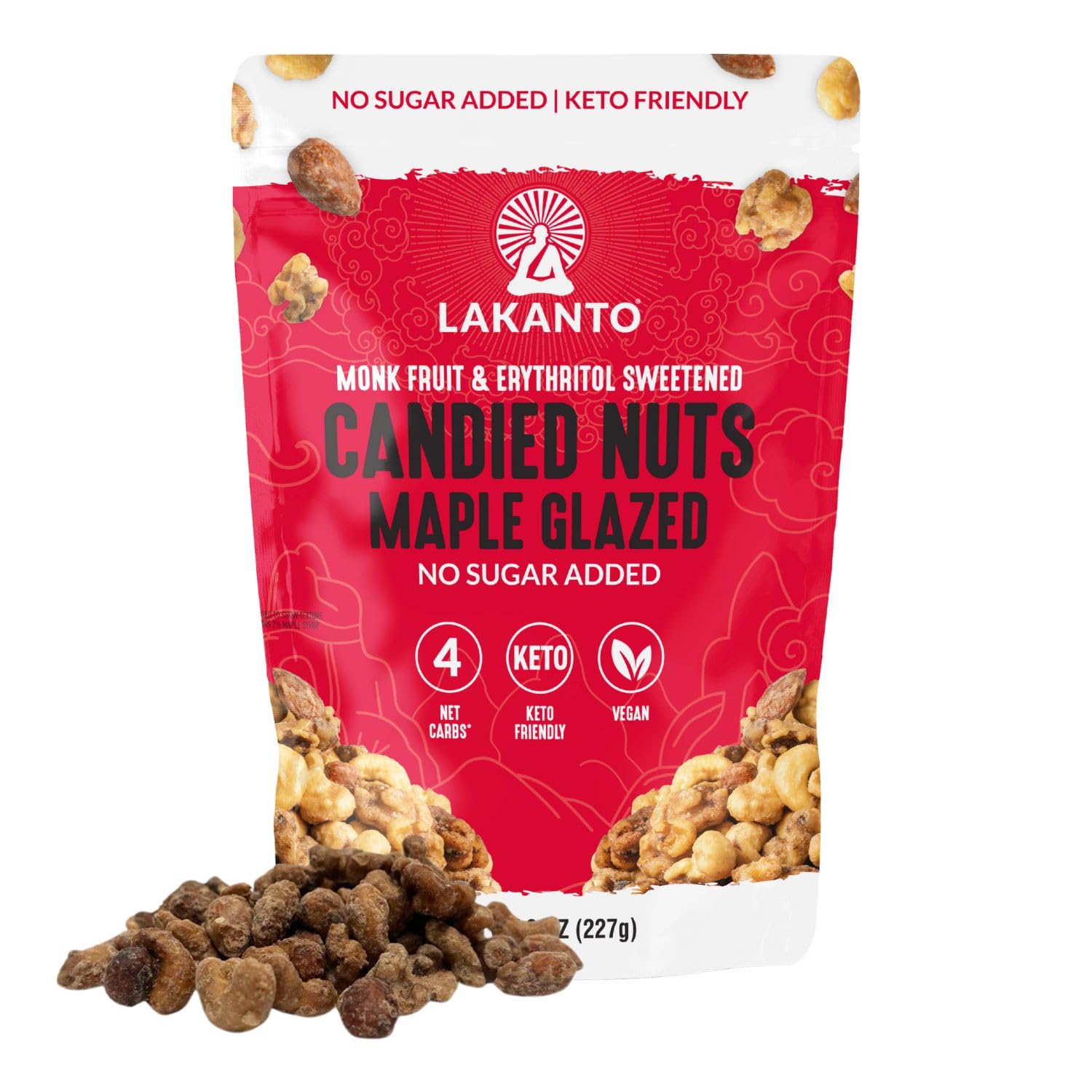 Lakanto Candied Nuts Simple Glazed - No Sugar Added, Sweetened With Monk Fruit, 3 Net Carbs, Keto Diet Friendly, Vegan, On The Go Snack Anytime (Simple Glazed)