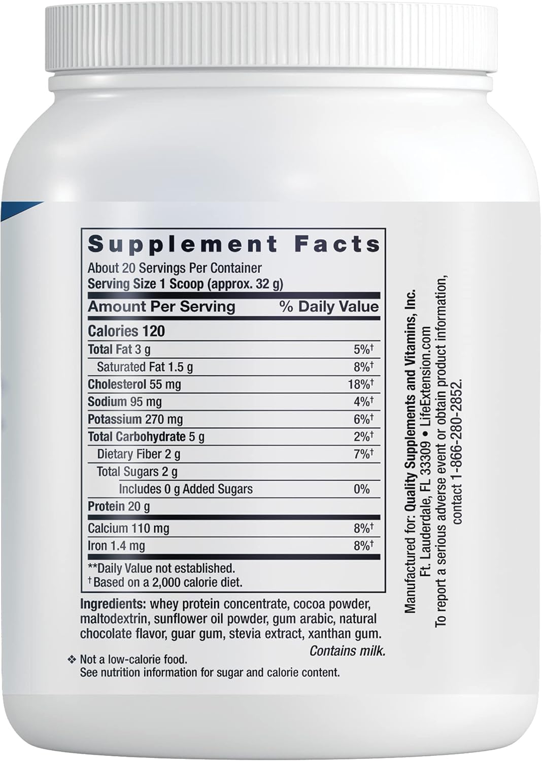 Life Extension Wellness Code Whey Protein Concentrate Chocolate - Protein Shake Mix Powder Fitnests Supplement - For Muscle Growth Support - Gluten-Free, Non-GMO, Sugar-Free - 640 Grams (20 Servings)