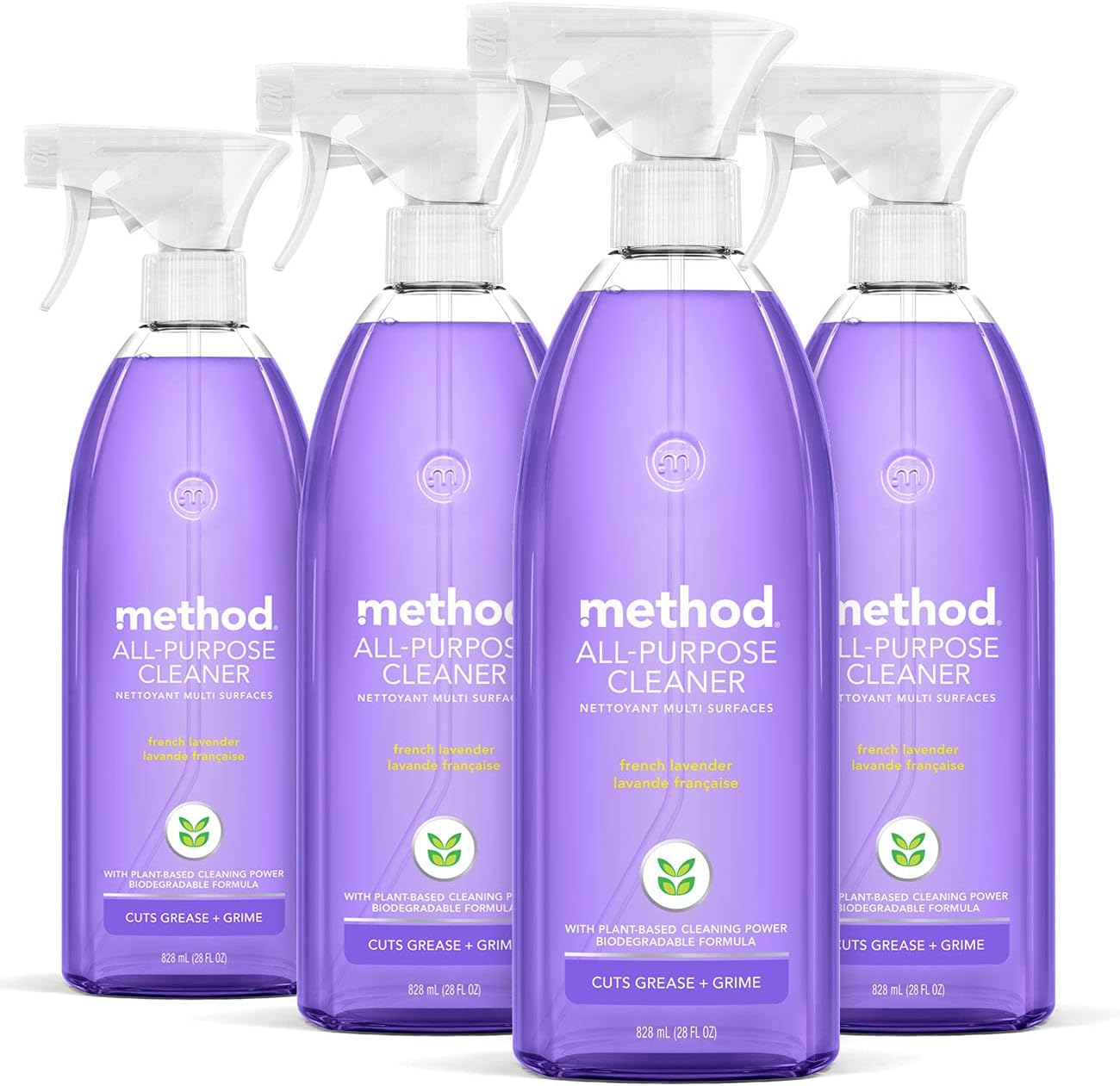 Method All-Purpose Cleaner Spray, French Lavender, Plant-Based And Biodegradable Formula Perfect For Most Counters, Tiles And More, 28 Fl Oz, (Pack Of 4)