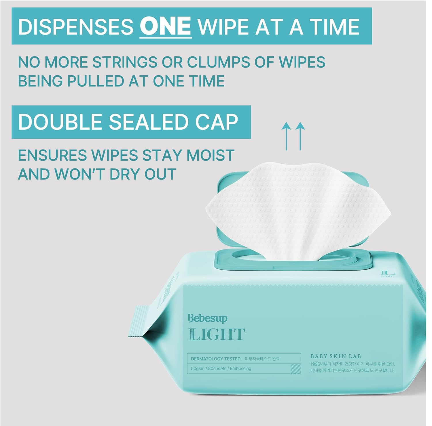 Korea'S #1 Light Baby Wipes - Hypoallergenic, Water-Based, Unscented, Alcohol & Paraben-Free – 50 Gsm Embossed Cloth Flip-Top Plant Based Baby Wipes (640 Count 8 Packs)