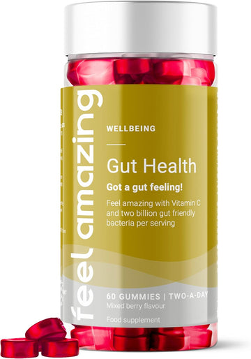 Feel Amazing Gut Health Probiotic Gummies - With 1 Billion Live Cultures & Vitamin C - 60 Orange-Flavored Gummies - 30-Day Supply (1)