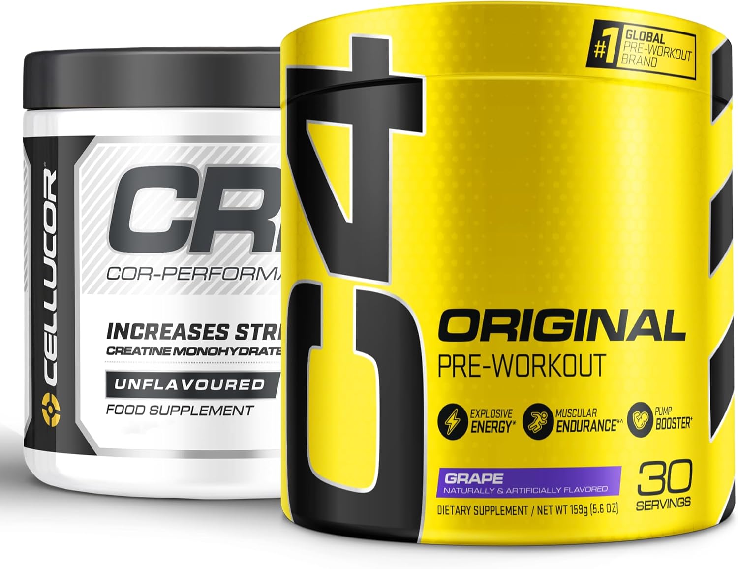 Cellucor Pre Workout & Creatine Bundle, C4 Original Pre Workout Powder, Grape, 30 Servings + Cor Performance Creatine Powder, 72 Servings