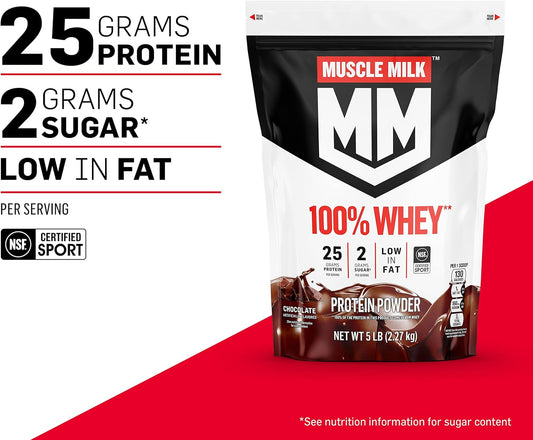 Muscle Milk 100% Whey Protein Powder, Chocolate, 5 Pound, 66 Servings,