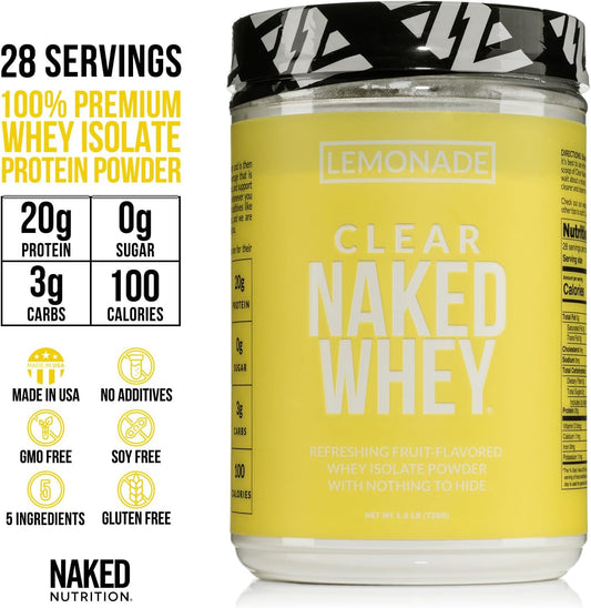 Naked Clear Whey Protein Isolate, Lemonade Protein Powder Isolate, No Gmos Or Artificial Sweeteners, Gluten-Free, Soy-Free - 28 Servings