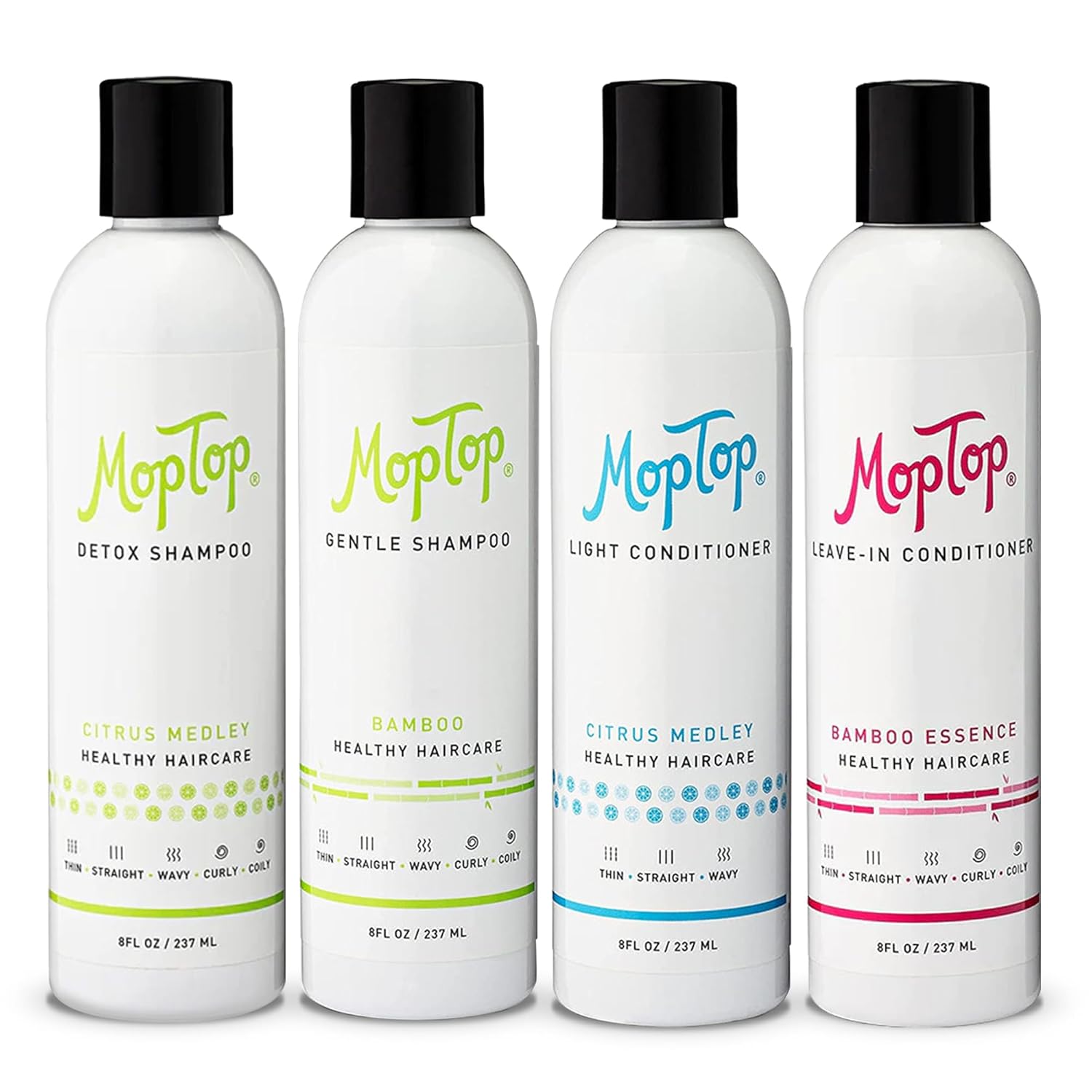 Moptop Wavy Hair Products Set, Treatment Routine For Wavy Hair, 8 Oz Detox Shampoo, Gentle Shampoo, Daily Conditioner, Curly Hair Gel, Moisturizing Lightweight Hold Haircare Bundle