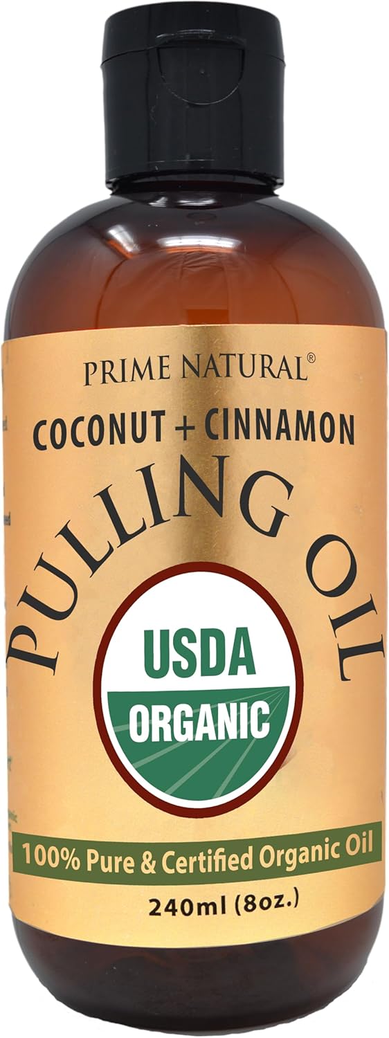 Prime Natural Oil Pulling With Organic Coconut & Organic Cinnamon Bark Oil 8Oz - Natural Oral Care & Teeth Whitening - Alcohol Free Mouthwash Freshens Breath, Healthier Teeth & Gums : Baby