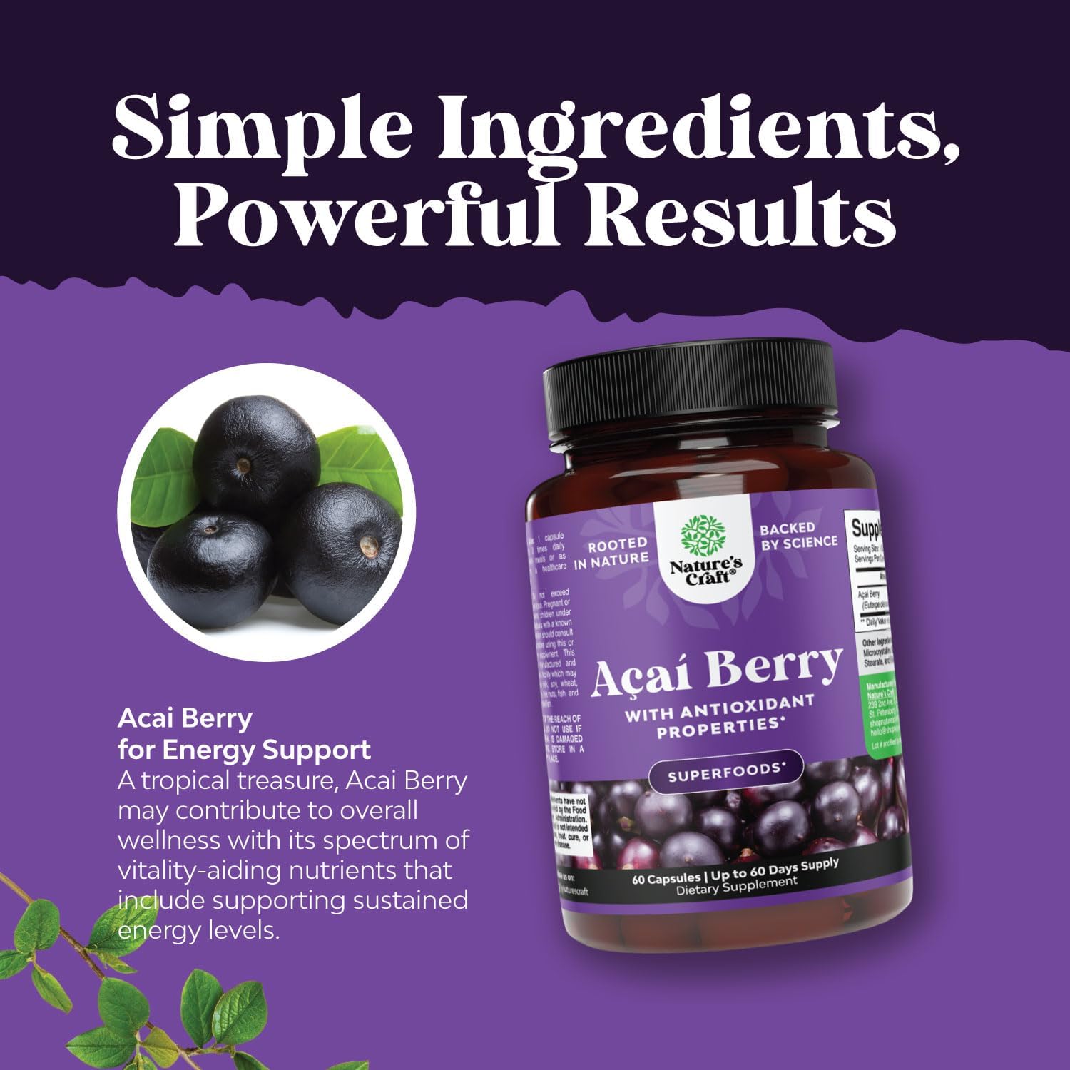 Acai Berry Antioxidant Support Weight Loss Supplement for Women and Men - Vitamins Minerals Antioxidant Formula Supports Immune System and Boost Energy Cognitive Health - 60 Servings : Health & Household