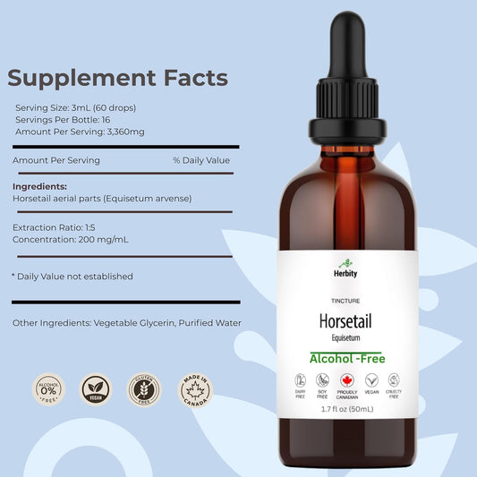 Horsetail Tincture – Alcohol-Free Herbal Extract For Hair, Skin, Nails & Bone Support – Vegan, Sugar-Free, Glycerin-Based Supplement – 1.7 Fl Oz (50 Ml)