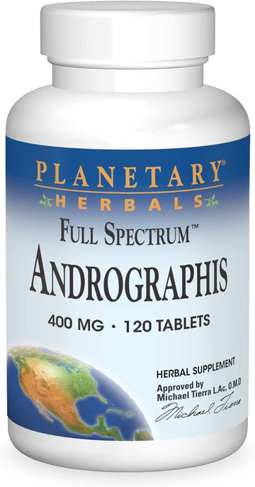 Planetary Herbals Full Spectrum Andrographis 400Mg Support Healthy Digestive, Cardiovascular & Unrinary Systems - Support For Healthy Liver & Immune Function - Ayurvedic Herb - 120 Tablets