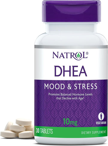 Natrol Mood & Stress Dhea 10Mg With Calcium, Dietary Supplement For Balance Of Certain Hormone Level And Mood Support, 30 Tablets, 30 Day Supply