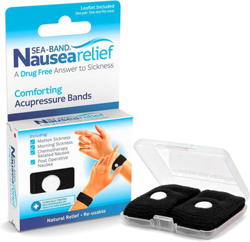 Sea-Band Travel & Motion Sickness And Nausea Relief Acupressure Wristband - Adult (Black), 1 Pair