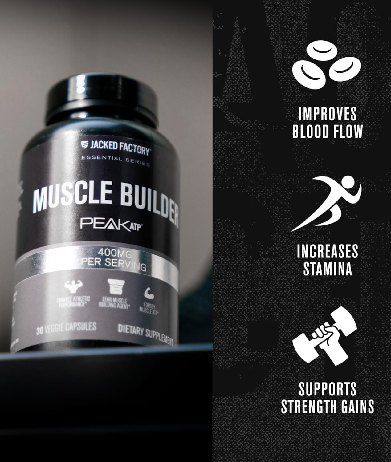 Jacked Factory Essentials Muscle Builder - Atp Muscle Builder For Men With Peak Atp To Support Muscle Gain, Enhance Athletic Performance, & Increase Strength - 30 Capsules : Health & Household