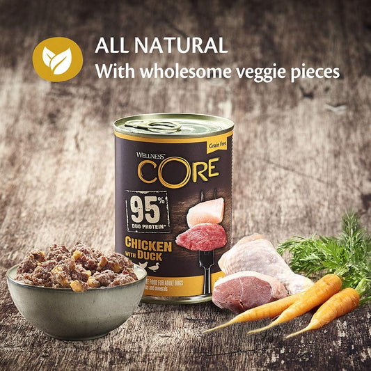 Wellness CORE 95% Chicken & Duck, Wet Dog Food, Grain Free Wet Dog Food, High Meat Content, Chicken & Duck, 6 x 400 g?10859