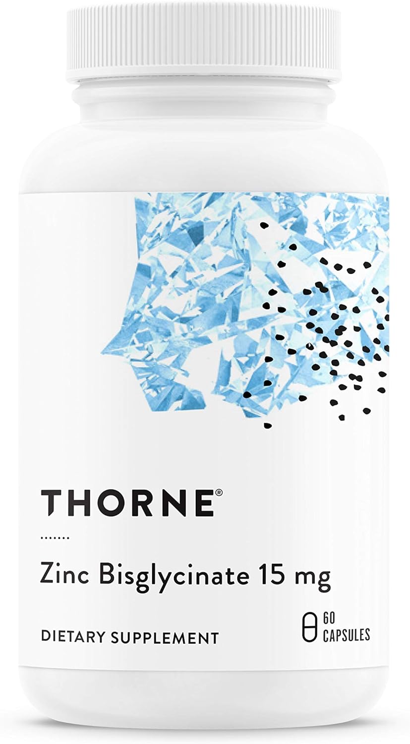 Thorne Zinc Bisglycinate 15mg - Daily Support for Skin, Eye & Immune System Health with Zinc Supplement Capsules - 60 Capsules