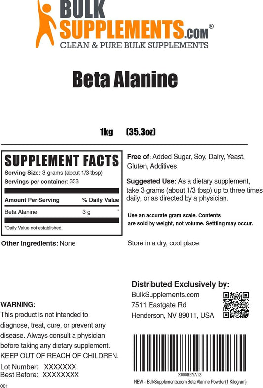 BULKSUPPLEMENTS.COM Beta Alanine Powder - Beta Alanine Pre Workout, Be