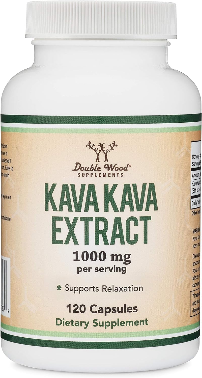 Kava Kava Capsules 1,000mg per Serving, 120 Count (High Purity Potent 3-5% Kavalactones Root Extract) Kava Powder Root Extract for Relaxation (Non-GMO, Vegan Safe) by Double Wood : Health & Household