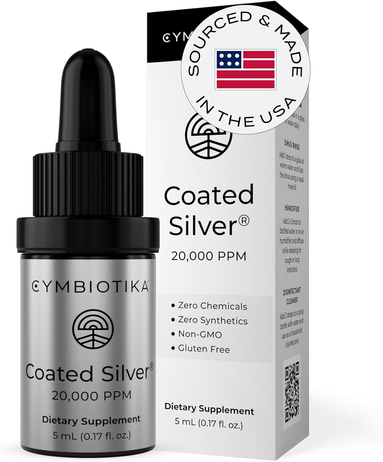 Cymbiotika Colloidal Silver Liquid Supplement With Coated Silver, 20,000 Ppm Mineral Concentrate, Immune Support Supplement For Adults, Easy To Use, 5 Ml