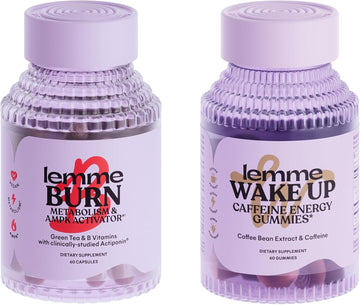 Lemme Burn And Wake Up Bundle - Burn Capsules To Fight Belly Fat Burning & Wake Up Caffeine Gummies For Energy - Vegan, Gluten-Free, Non-Gmo, 60 Count Each