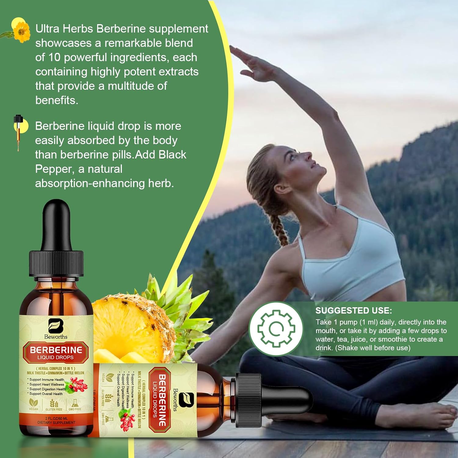 Berberine Supplement With Ceylon Cinnamon - Berberine Liquid Drops With Turmeric Curcumin, Ceylon Cinnamon, Bitter Melon, Berberine Phytosome For Digestion System, Immune Health Support -Vegetarian : Health & Household