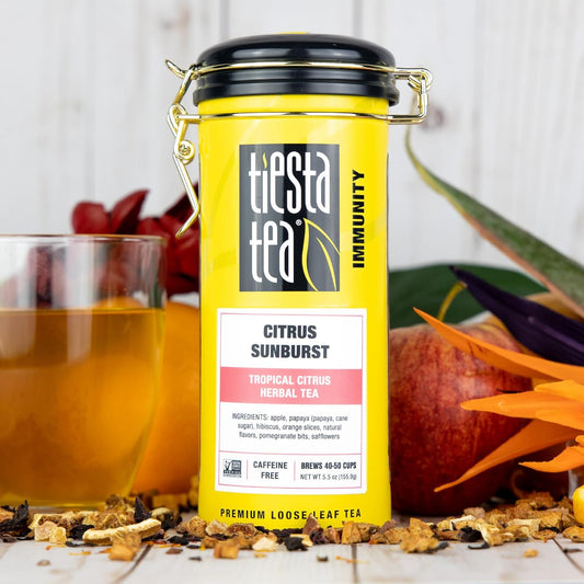 Tiesta Tea - Citrus Sunburst | Tropical Citrus Herbal Tea | Premium Loose Leaf Tea Blend | Non-Caffeinated Fruit Tea | Make Hot Or Iced Tea & Brews Up To 50 Cups - 5.5 Ounce Refillable Tin