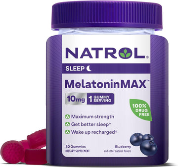 Natrol MelatoninMax, Sleep Gummies for Adults, Blueberry Flavor, 10 mg, 80 Count, Up to an 80 Day Supply