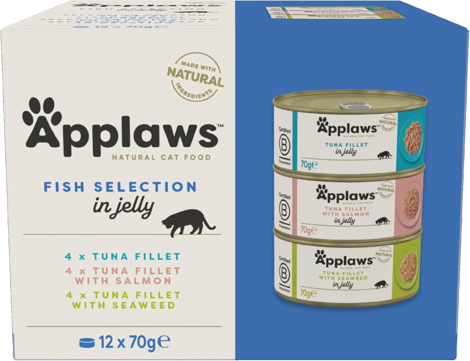 Applaws Natural Wet Adult Cat Food, Fish Selection in Jelly 70g Tin (Pack of 12)?1050ML-A