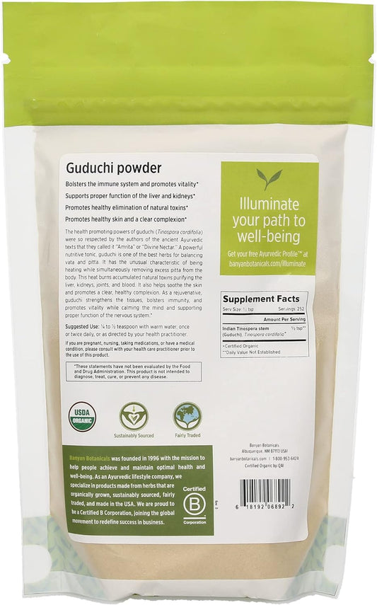 Banyan Botanicals Guduchi Stem Powder - USDA Organic, 1/2  - Rejuvenating Herb for Digestion, Complexion, and Vitality