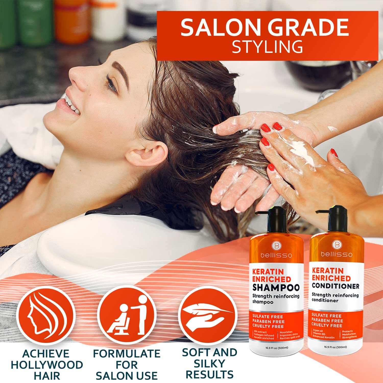 Keratin Shampoo and Conditioner Set - Sulfate Free and Paraben Free - Salon Thickening Treatment for Dry, Damaged, Curly, Frizzy, Straight or Color Treated Hair - Anti Frizz Formula for Women and Men : Beauty & Personal Care