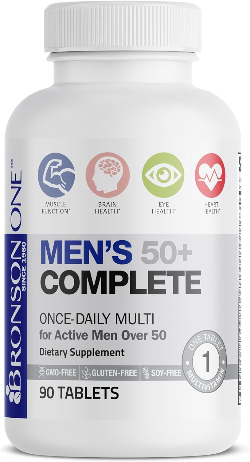 Bronson ONE Daily Mens 50+ Complete Multivitamin Multimineral, 90 Tablets : Health & Household