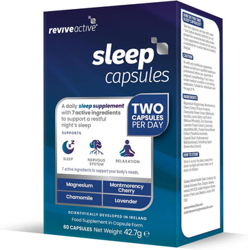 Revive Active Sleep Capsules - Daily Supplement With Magnesium, Montmorency Cherry, Chamomile & Lavender For Relaxation, Nervous System Support & Rest - 7 Active Ingredients - 30 Days Supply