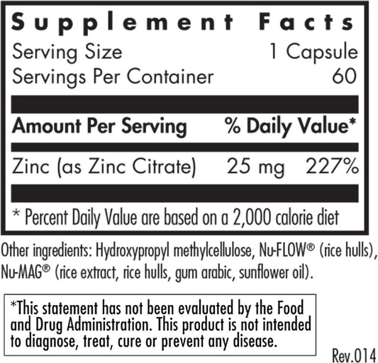 Allergy Research Group - Zinc Citrate 25 mg - Immune, Mood, Bone Suppo