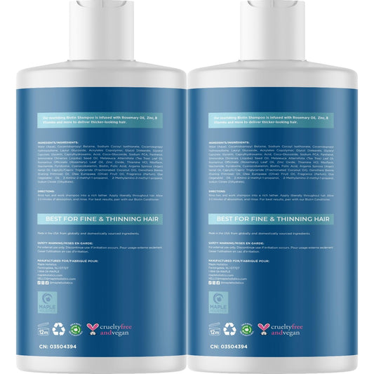 Volumizing Biotin Shampoo For Thinning Hair - Thin Hair Shampoo With Rosemary Argan And Essential Oils For Hair Care - Vegan Sulfate Free Shampoo For Damaged Dry Hair Paraben And Cruelty Free 2 Pack