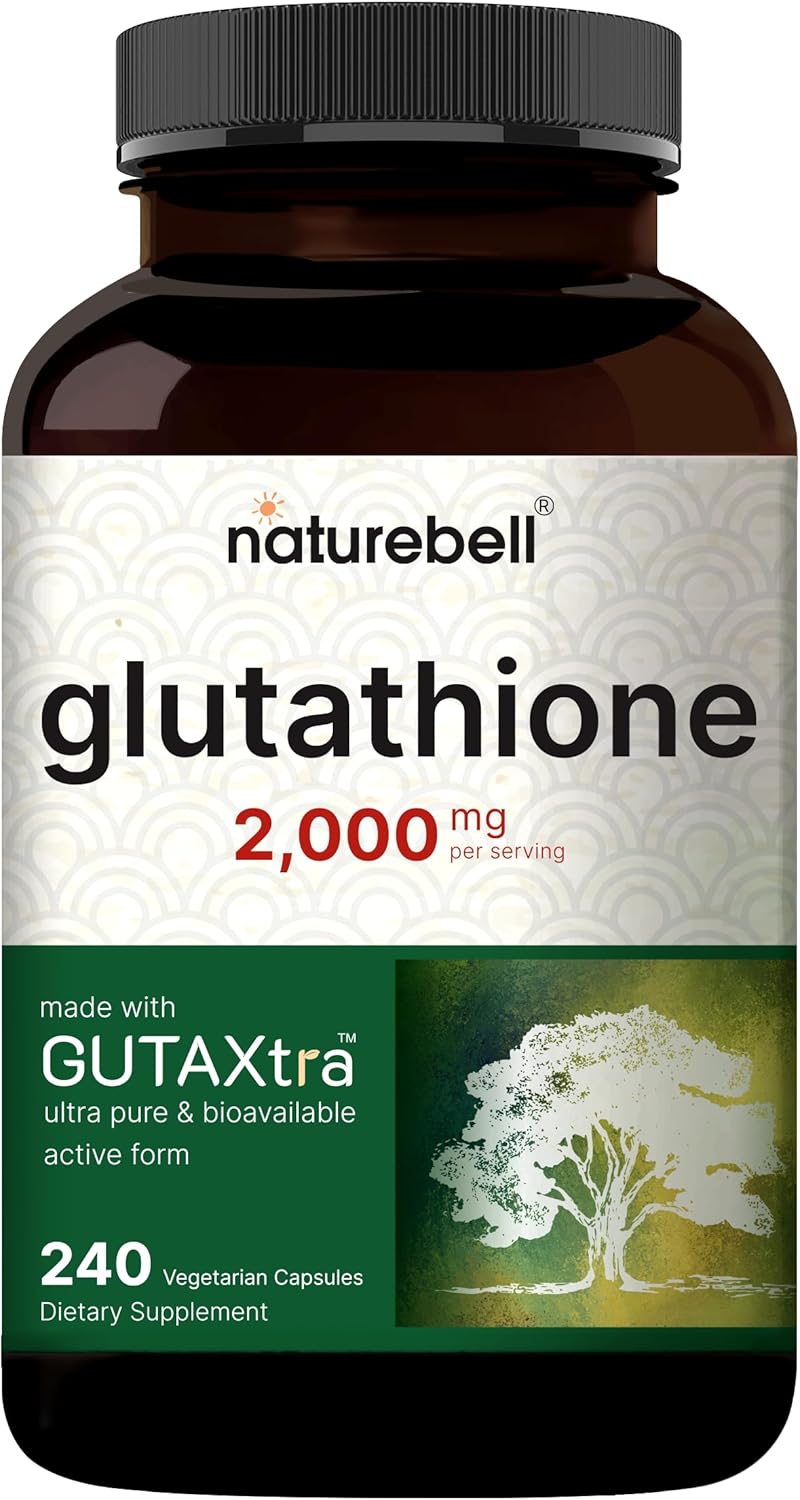 Naturebell Glutathione Supplement 2,000Mg Per Serving, 240 Veggie Capsules | 98%+ Purity Verified, Bioavailable Reduced Glutathione Pills, Active Form, Master Antioxidant – Vegan Friendly & Non-Gmo