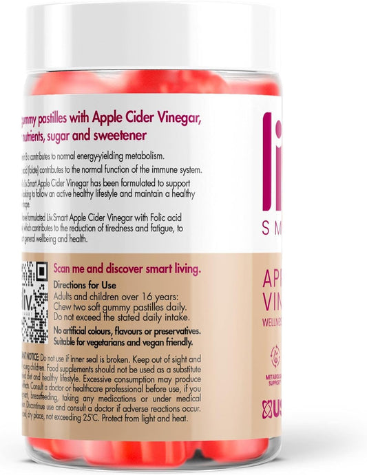 Apple Cider Vinegar Gummies (60 Count) From Liv.Smart By Usn — Vegan Friendly Acv Gummies With ‘The Mother’— Fights Fatigue With Vitamin B12 And Folic Acid Complex