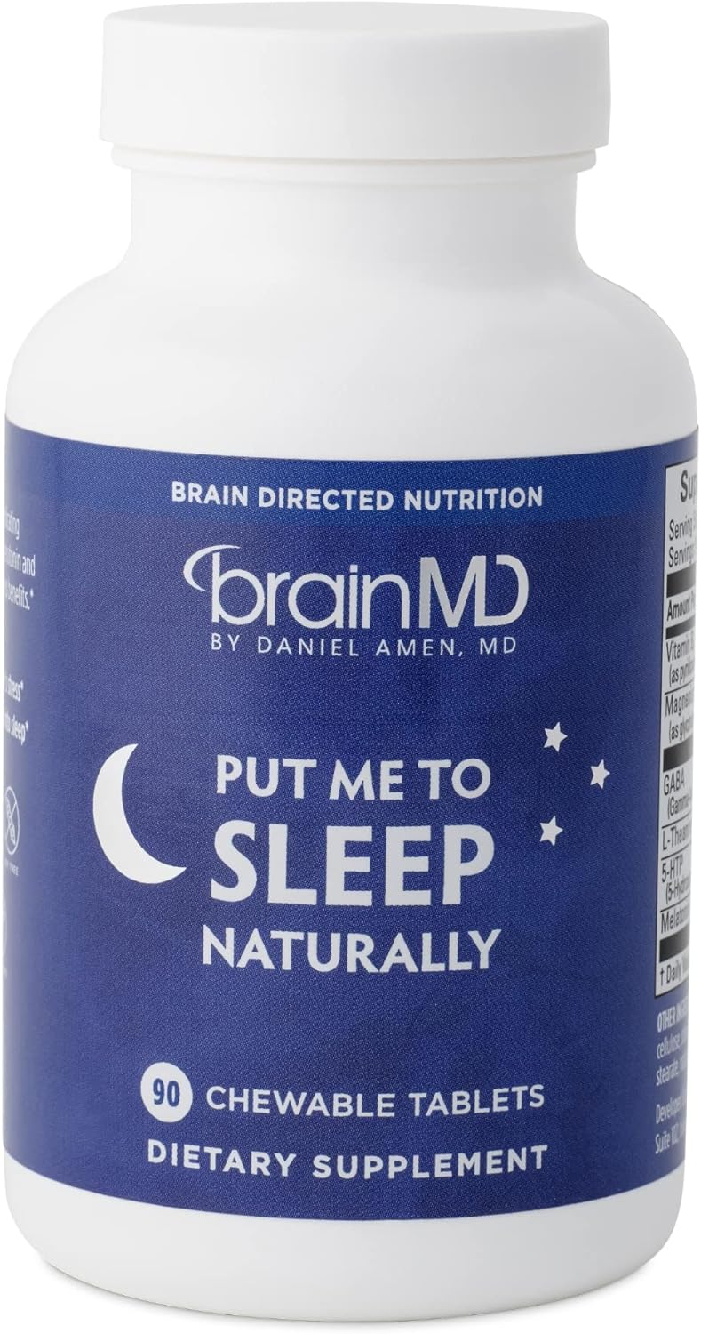 BRAINMD Put Me to Sleep Naturally - 90 Chewable Tablets - with Melatonin, L-Theanine, Magnesium, GABA, Vitamin B6 & 5-HTP - Gluten Free - 45 Servings