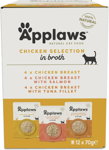 Applaws 100% Natural Wet Cat Food, Pouch Multipack Chicken Selection in Broth, 70 g (12 x 70 g Pouches