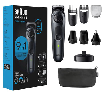 Braun All-In-One Style Kit Series 5 5490, 9-In-1 Trimmer For Men With Beard Trimmer, Body Trimmer For Manscaping, Hair Clippers & More, Ultra-Sharp Blade, 40 Length Settings, Waterproof