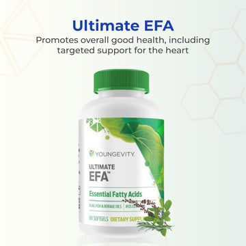 Youngevity Ultimate Efa™ – Omega 3, 6 & 9 Supplement | Blend Of Borage, Flax & Fish Oils | Supports Heart, Brain & Overall Health | 60 Soft Gels