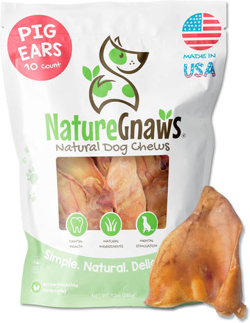 Nature Gnaws Usa Pig Ears For Dogs (10 Count) - Thick Long Lasting For Aggressive Chewers And Large Dogs - Premium Natural Pork Dog Chew Bones - Rawhide Free