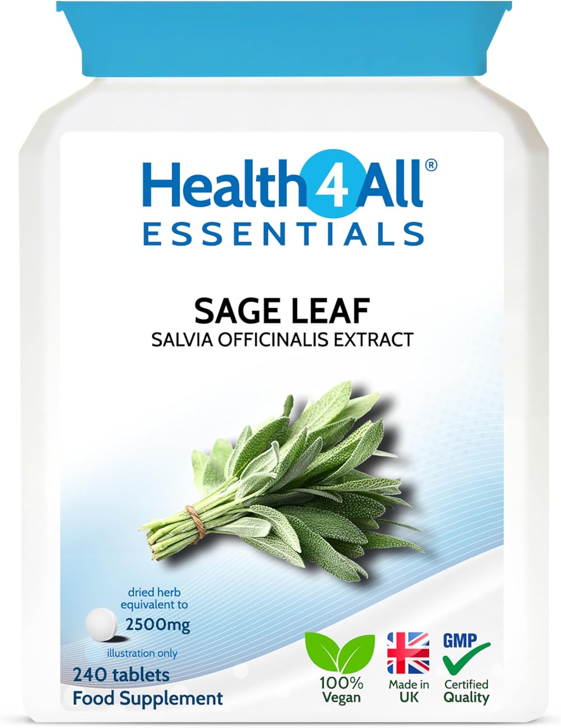 Health4All Sage Leaf 2500Mg 240 Tablets 8 Months Supply, Essential Sage Water Extract For Menopause Support, High Strength Menopause Supplement One-A-Day Tablets (Not Capsules) | Made In Uk