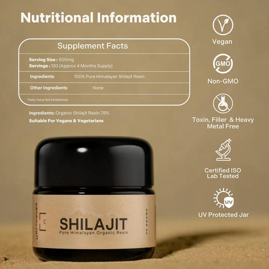 Organic Himalayan Shilajit Resin - 500Mg Max Potency, Lab Tested Pure Shilajit For Men And Women, 85+ Trace Minerals Fulvic Acid, Immune Support, Energy & Cognitive Performance, 4 Month Supply, 60G