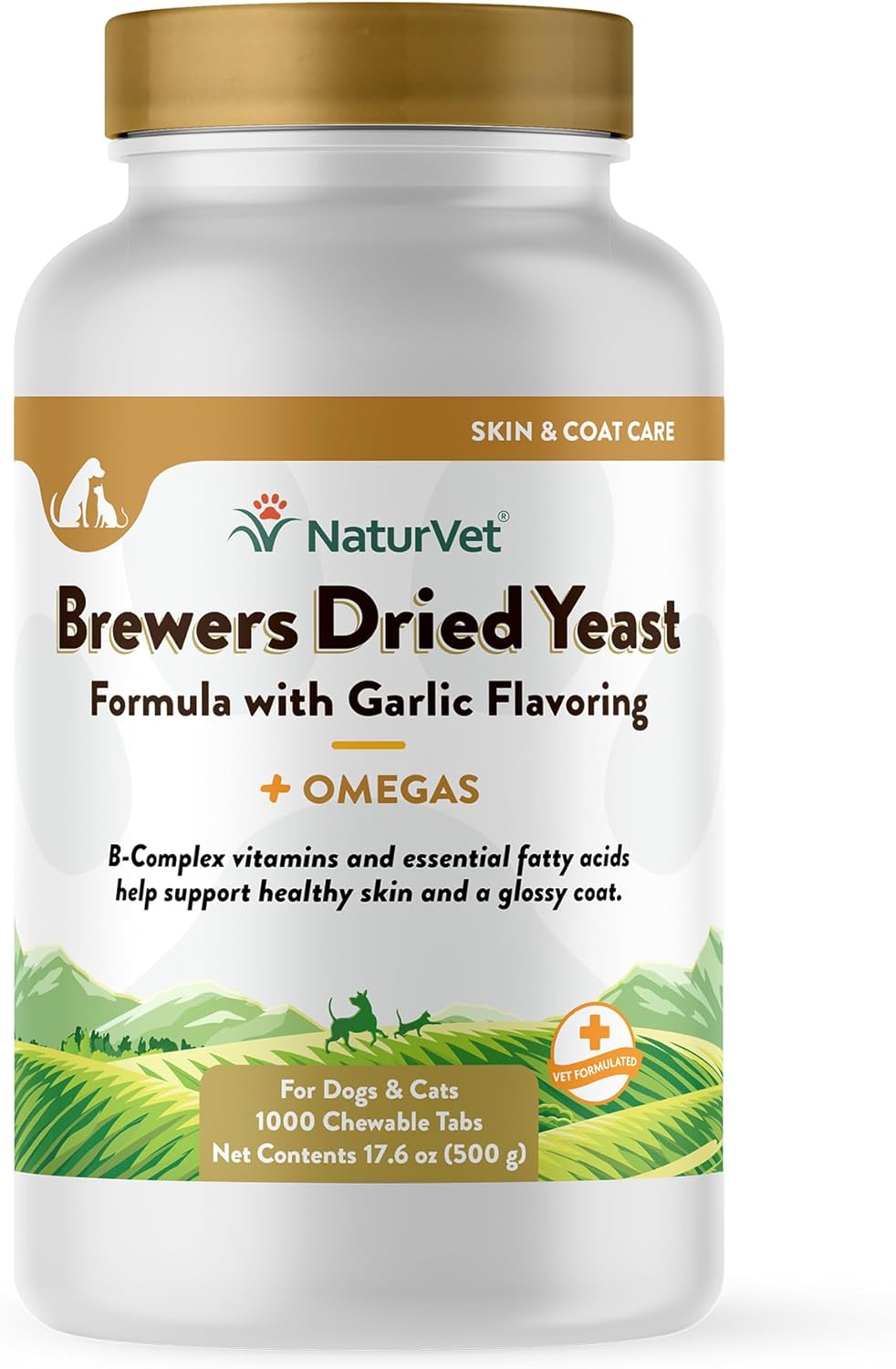 NaturVet – Brewer’s Dried Yeast Formula with Garlic Flavoring – Plus Omegas | Rich in Omega-3, 6 & 9 Fatty Acids | Fortified with B1, B2, Niacin & Vitamin C | for Dogs & Cats | 1000 Chewable Tablets
