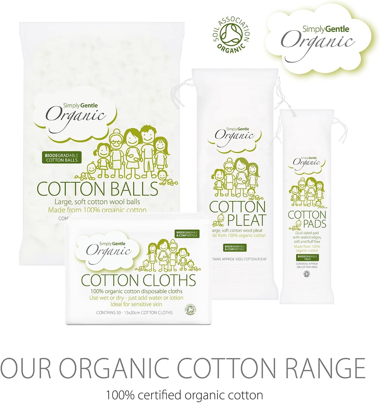 Simply Gentle Organic Cotton Wool Balls - Perfect For First Aid - Pure Cotton Balls For Skin Care, Hypoallergenic & Soft - Free From Odours, Alcohol, Irritants And Paraben - 100 Balls (Pack Of 6)