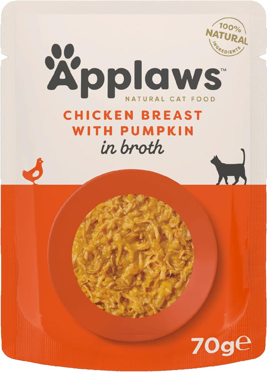 Applaws 100% Natural Wet Cat Food, Chicken Breast and Pumpkin in Broth 70g Pouch, 12x70g Pouches?8001ML-A