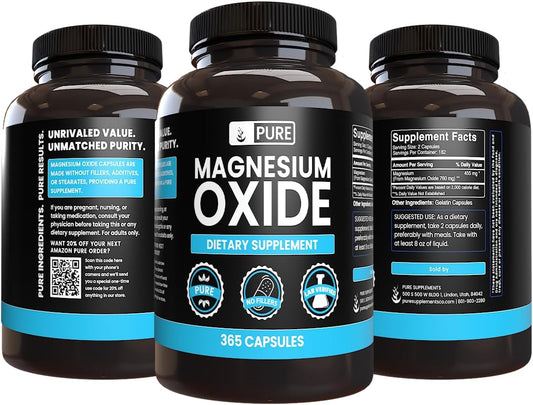 Pure Original Ingredients Magnesium Oxide No Magnesium Or Rice Fillers, Always Pure, Lab Verified (365 Capsules)