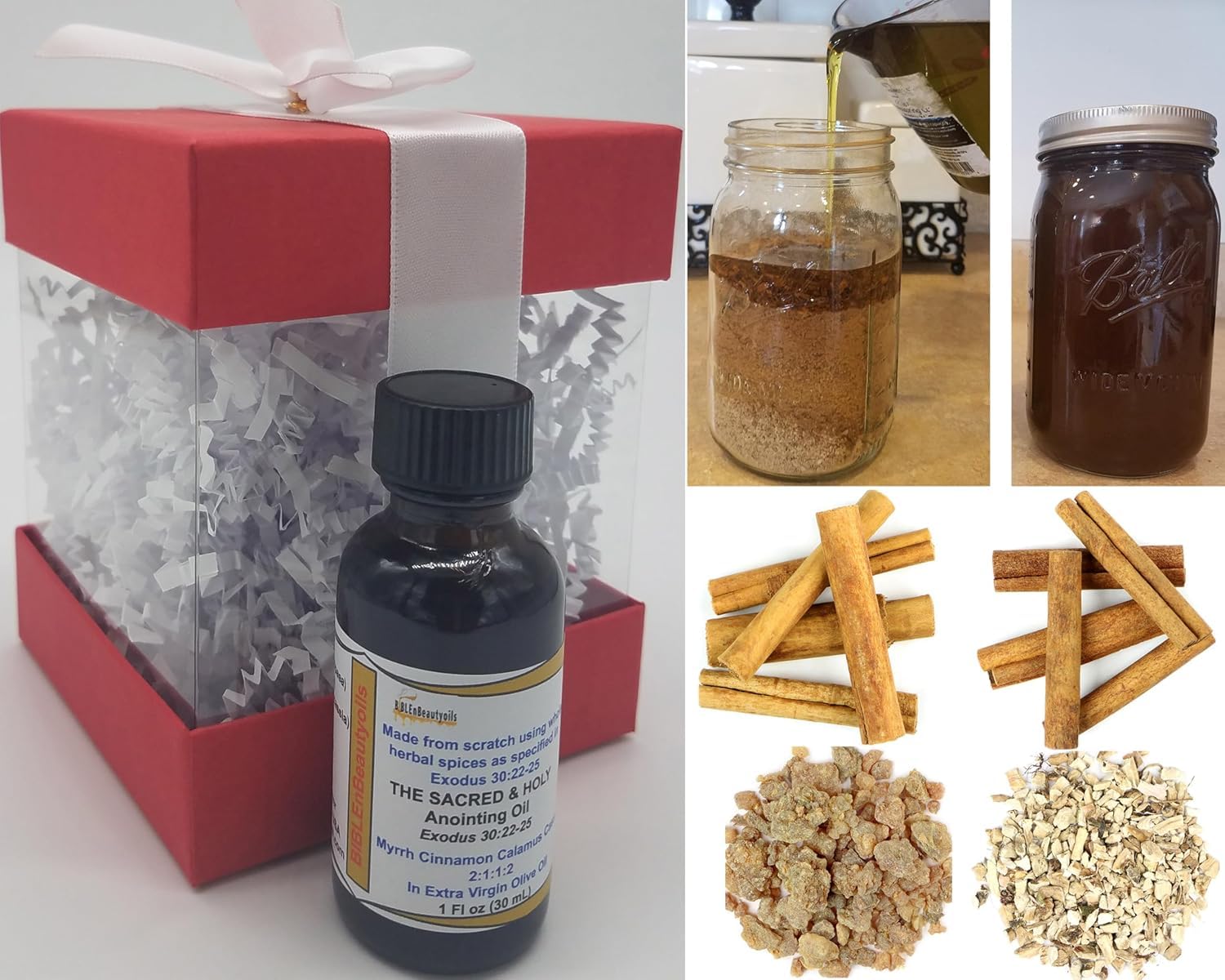 Exodus 30:22-25 Sacred And Holy Anointing Oil, Made From Scratch With Myrrh, Calamus, Cinnamon, Cassia, And Olive Oil Herbal Spices And Essential Oils For Healing Prayers - 1 Fl Oz