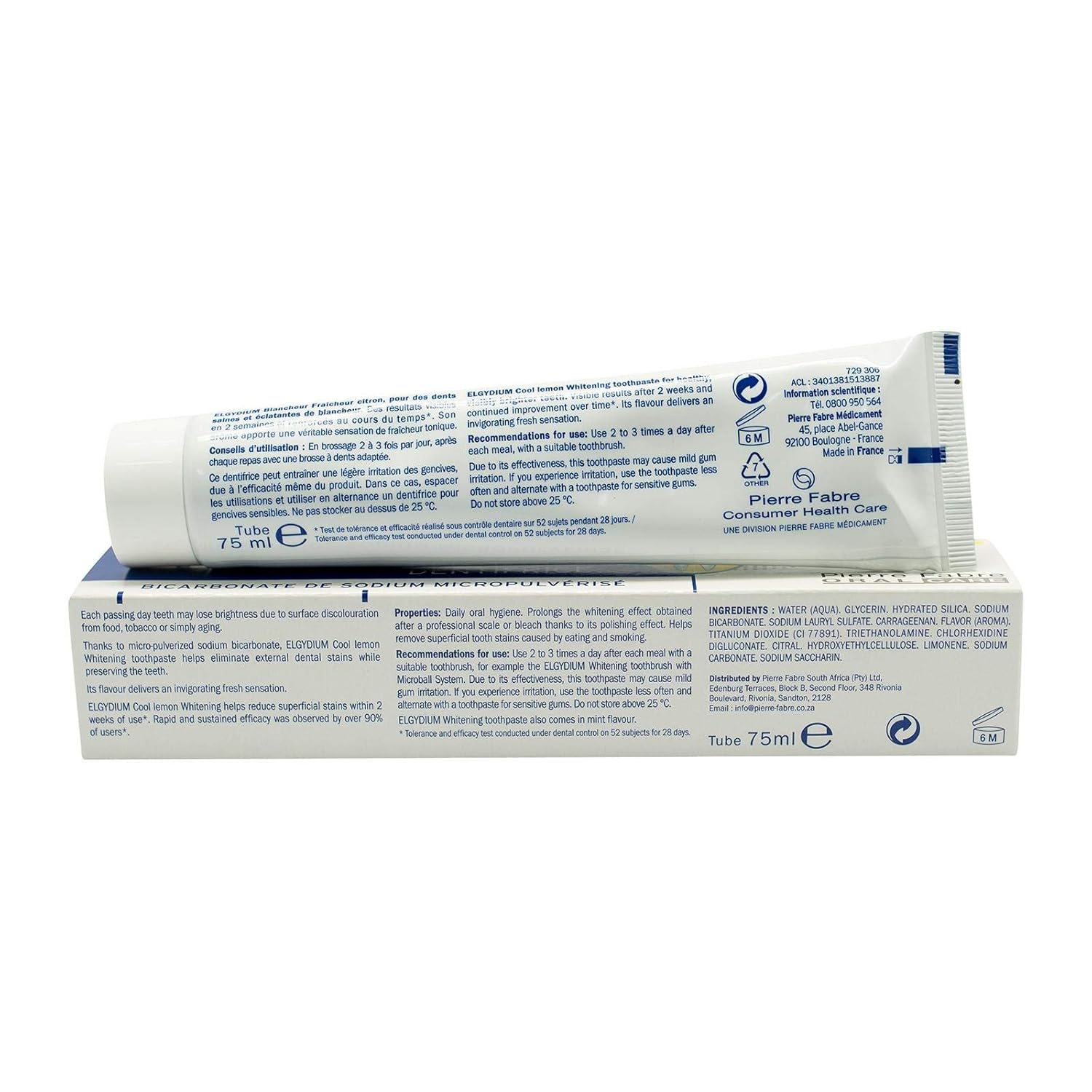 Elgydium Blancheur Dentifrice Fraîcheur Citron (75 Ml) : Health & Household