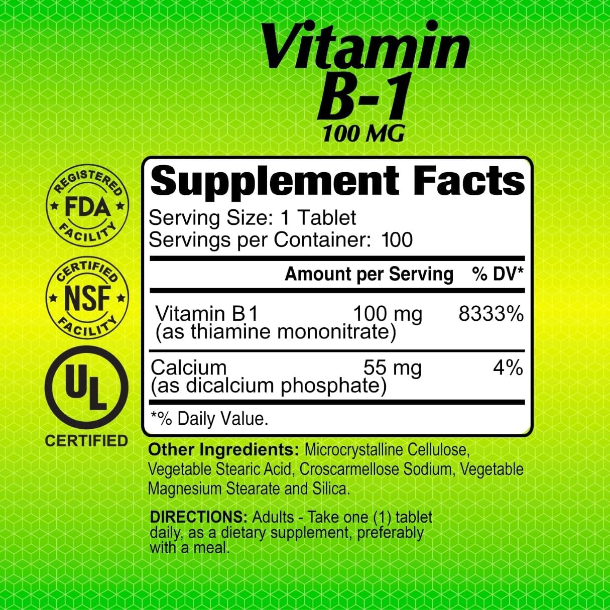 Alfa Vitamins Vitamin B-1 100 Mg 100 Tablets. Thiamine : Health & Household