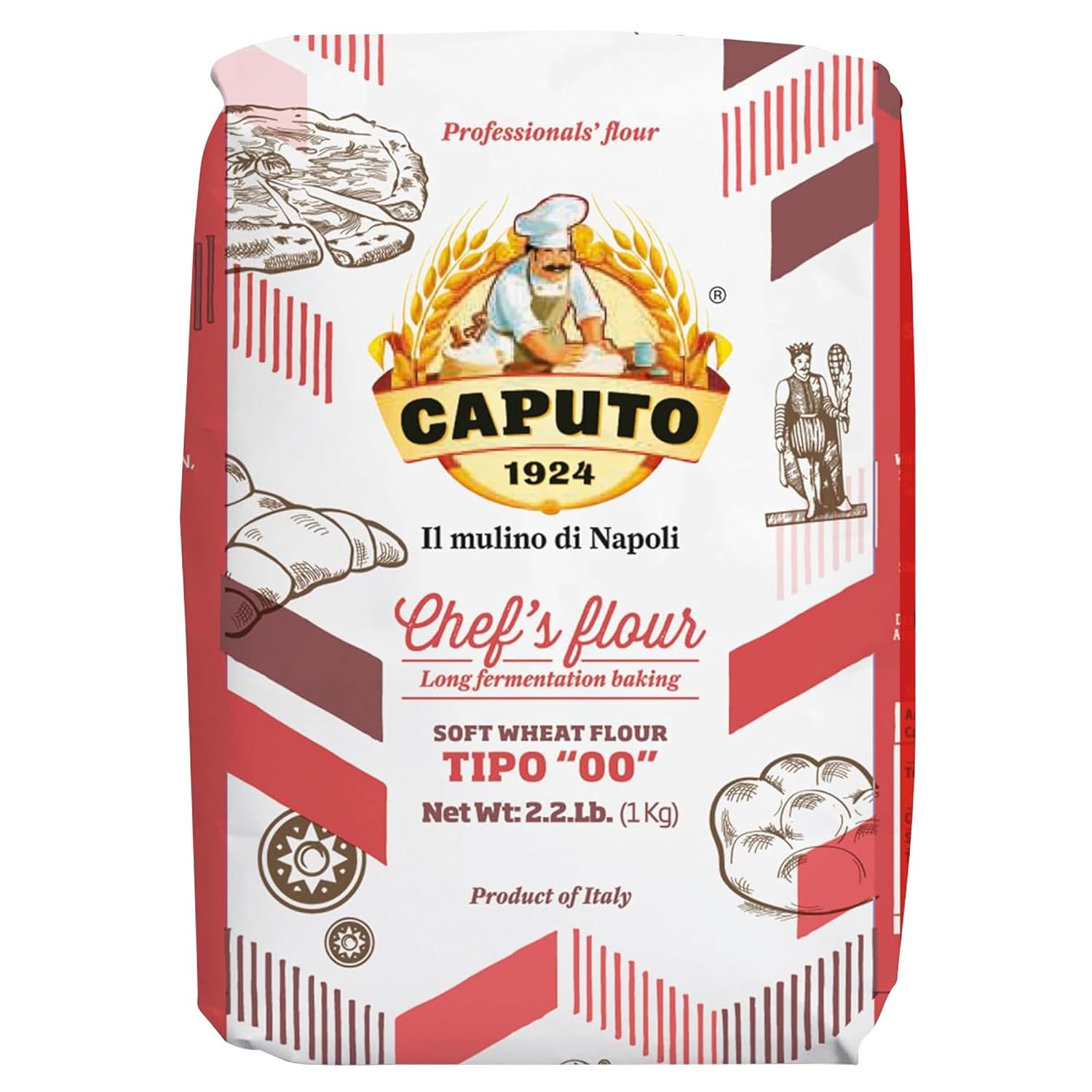 Antimo Caputo Chefs Flour, Italian Double Zero 00, Soft Wheat For Pizza Dough, Bread, & Pasta, 2.2 Pound (Pack Of 10)