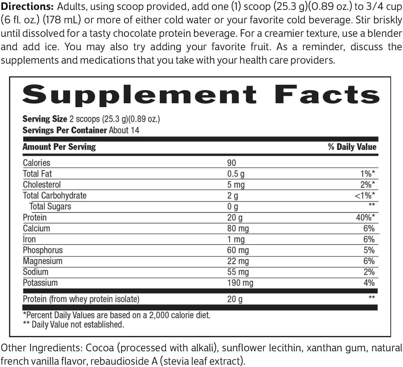 Biochem 100% Whey Sugar-Free Chocolate 20G, 12.5Oz, Certified Vegetarian, Certified Gluten Free, Certified Non-Gmo Tested, Keto Friendly, Grass-Fed : Health & Household